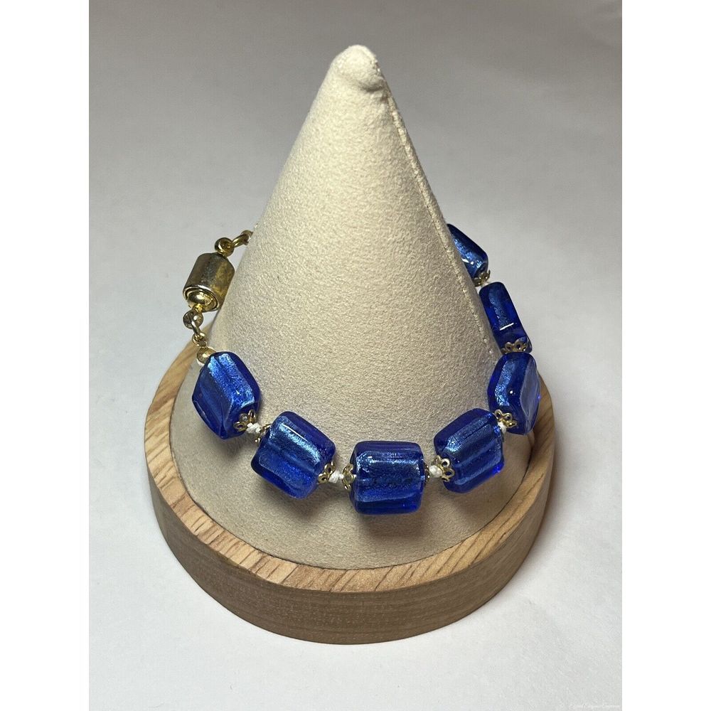 Navy Blue Thick Square Glass Handmade Bead Fashion Beaded Bracelet
